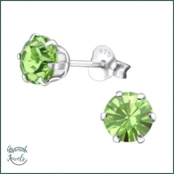 925 Zilveren Kristallen Oorbellen Rond 4-8mm - Sprankelende Studs - 6mm / Peridot Groen -
