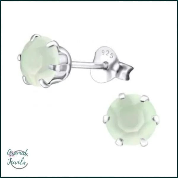 925 Zilveren Kristallen Oorbellen Rond 4-8mm - Sprankelende Studs - 6mm / Poeder Groen -