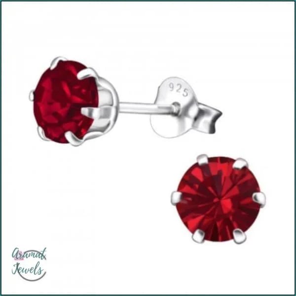 925 Zilveren Kristallen Oorbellen Rond 4-8mm - Sprankelende Studs - 6mm / Donker rood -