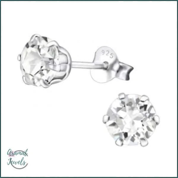 925 Zilveren Kristallen Oorbellen Rond 4-8mm - Sprankelende Studs - 6mm / Transparant -
