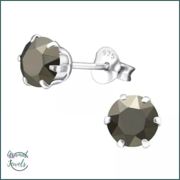 925 Zilveren Kristallen Oorbellen Rond 4-8mm - Sprankelende Studs - 6mm / Metallic Licht Goud -