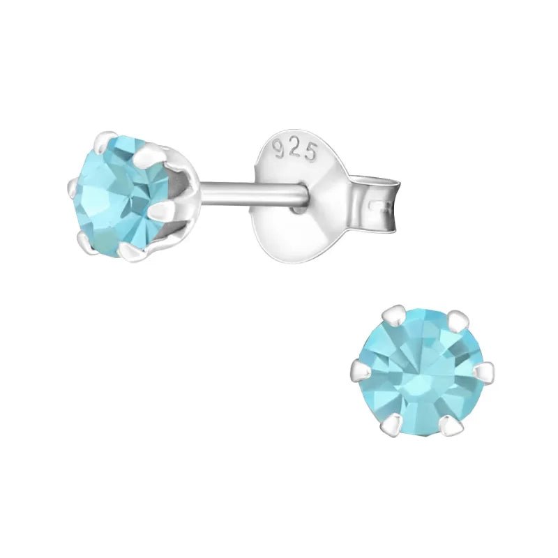 925 Zilveren Kristallen Oorbellen Rond 4-8mm - Sprankelende Studs - 4mm / Aqua Blauw -