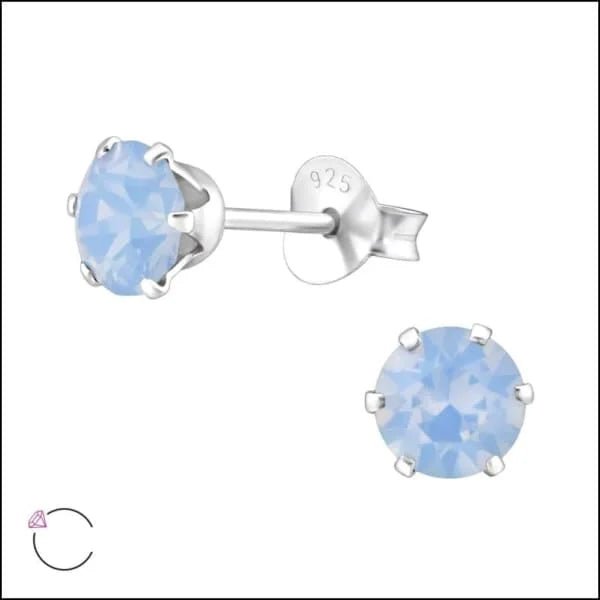 925 Zilveren Kristallen Oorbellen Rond 4-8mm - Sprankelende Studs - 4mm / Aqua Blauw -