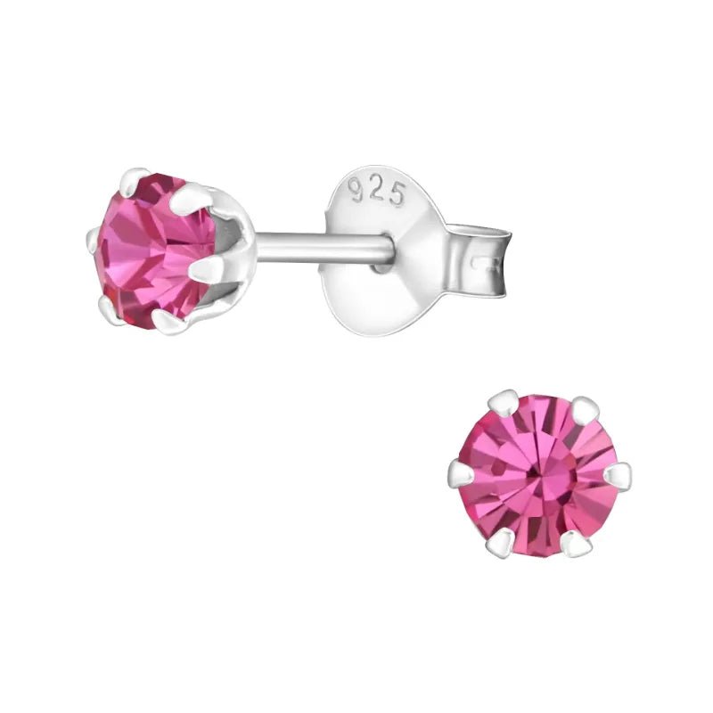 925 Zilveren Kristallen Oorbellen Rond 4-8mm - Sprankelende Studs - 4mm / Roze -