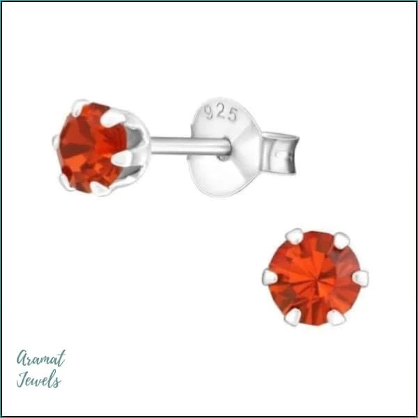 925 Zilveren Kristallen Oorbellen Rond 4-8mm - Sprankelende Studs - 4mm / Hyacint -