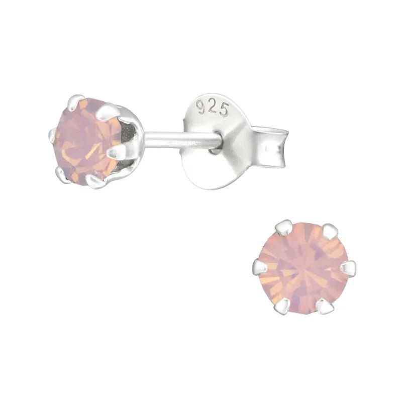 925 Zilveren Kristallen Oorbellen Rond 4-8mm - Sprankelende Studs - 4mm / Opaal Roze -