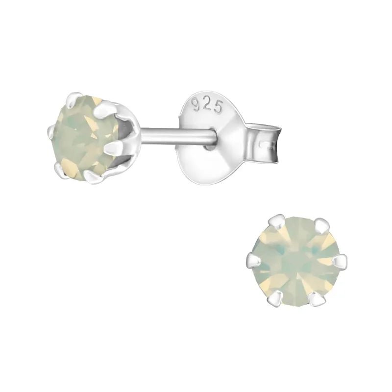 925 Zilveren Kristallen Oorbellen Rond 4-8mm - Sprankelende Studs - 4mm / Opaal Wit -