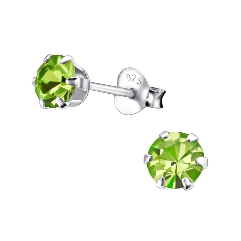 925 Zilveren Kristallen Oorbellen Rond 4-8mm - Sprankelende Studs - 5mm / Peridot Groen -