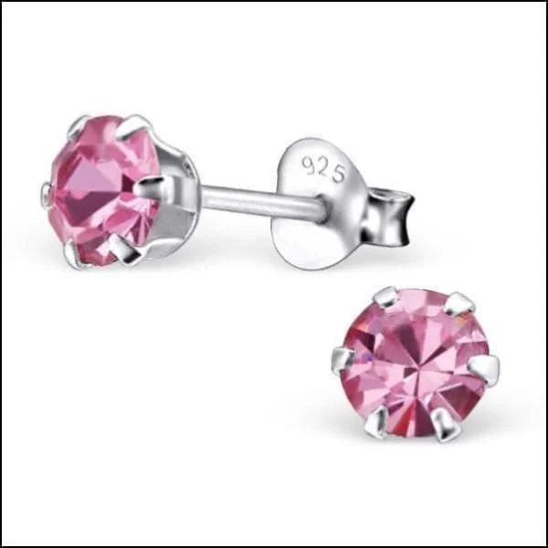 925 Zilveren Kristallen Oorbellen Rond 4-8mm - Sprankelende Studs - 5mm / Roze -