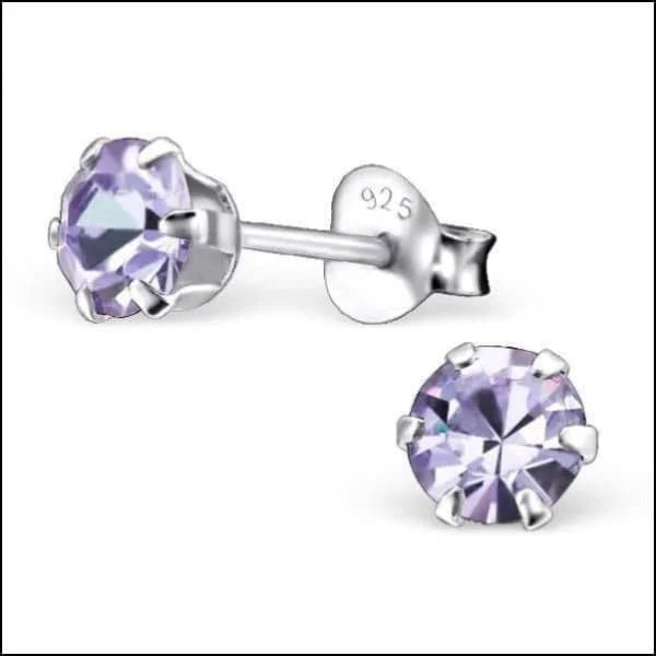 925 Zilveren Kristallen Oorbellen Rond 4-8mm - Sprankelende Studs - 5mm / Violet -