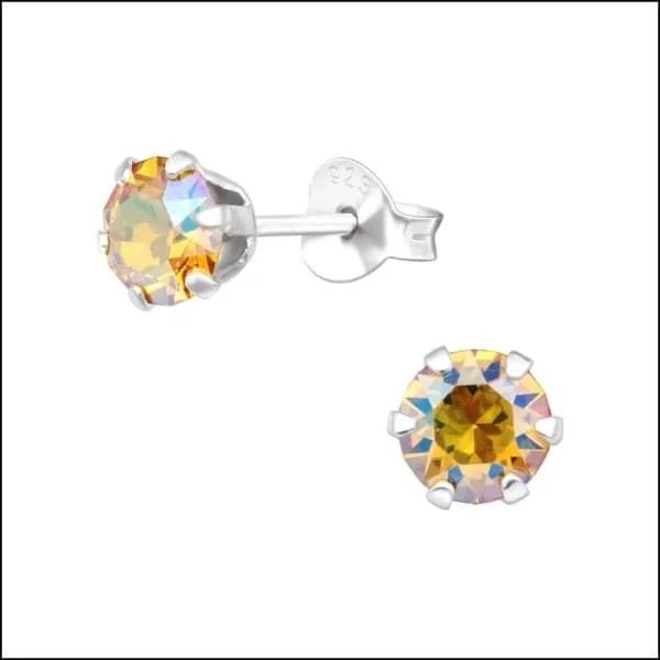 925 Zilveren Kristallen Oorbellen Rond 4-8mm - Sprankelende Studs - 5mm / AB Jonquil -
