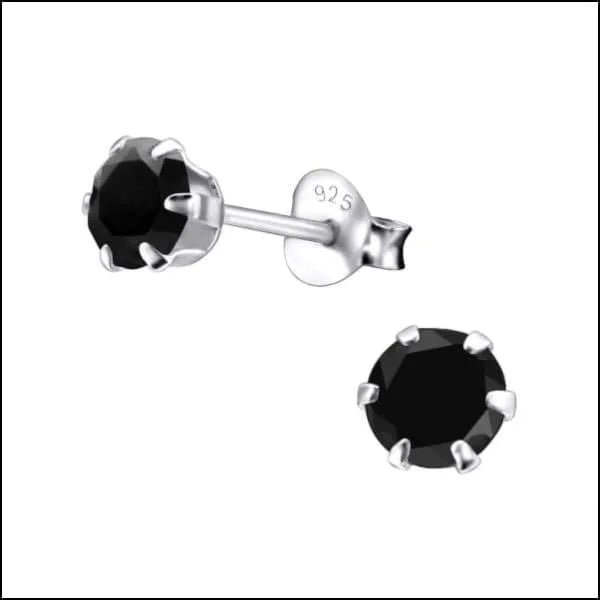 925 Zilveren Kristallen Oorbellen Rond 4-8mm - Sprankelende Studs - 5mm / Zwart -