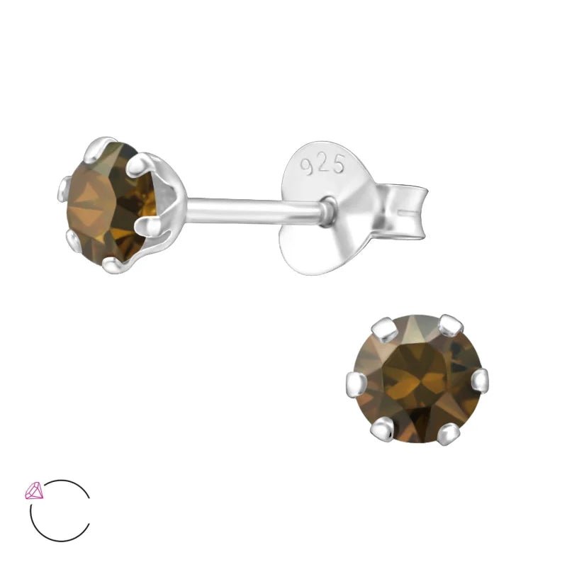 925 Zilveren Kristallen Oorbellen Rond 4-8mm - Sprankelende Studs - 4mm / Brons -