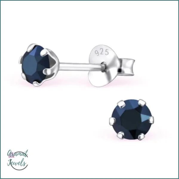925 Zilveren Kristallen Oorbellen Rond 4-8mm - Sprankelende Studs - 4mm / Metallic Blauw -