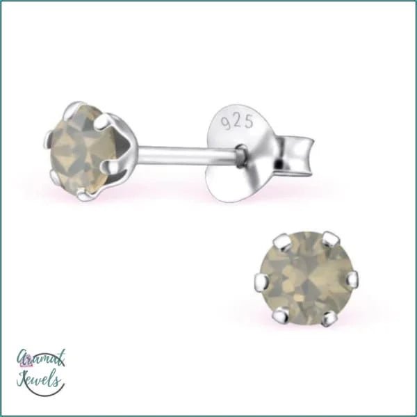 925 Zilveren Kristallen Oorbellen Rond 4-8mm - Sprankelende Studs - 4mm / Opaal Grijs -