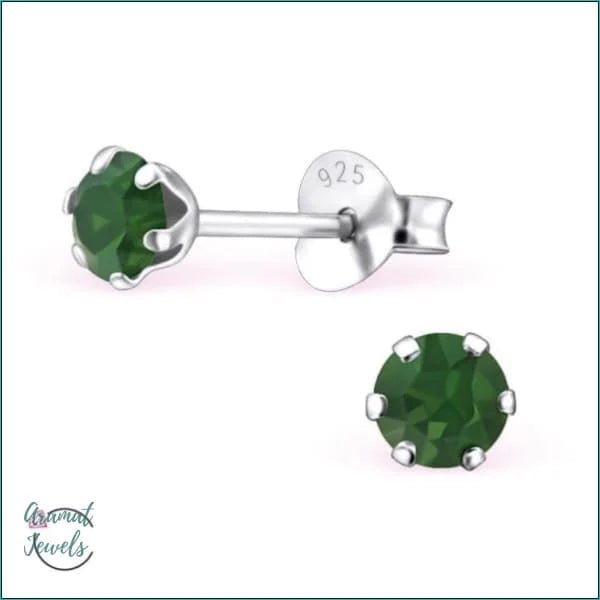 925 Zilveren Kristallen Oorbellen Rond 4-8mm - Sprankelende Studs - 4mm / Opaal Groen -