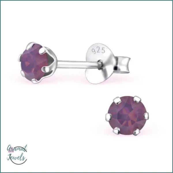 925 Zilveren Kristallen Oorbellen Rond 4-8mm - Sprankelende Studs - 4mm / Opaal Cyclamen -