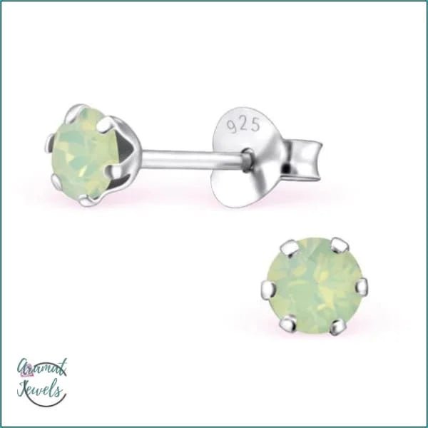 925 Zilveren Kristallen Oorbellen Rond 4-8mm - Sprankelende Studs - 4mm / Opaal Chrysoliet -