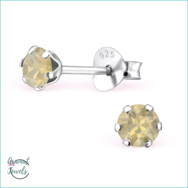 925 Zilveren Kristallen Oorbellen Rond 4-8mm - Sprankelende Studs - 4mm / Opaal Zand -