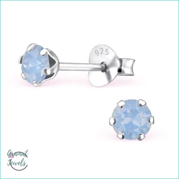 925 Zilveren Kristallen Oorbellen Rond 4-8mm - Sprankelende Studs - 4mm / Opaal Blauw -