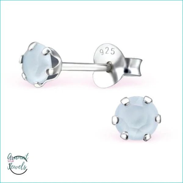 925 Zilveren Kristallen Oorbellen Rond 4-8mm - Sprankelende Studs - 4mm / Poeder Blauw -