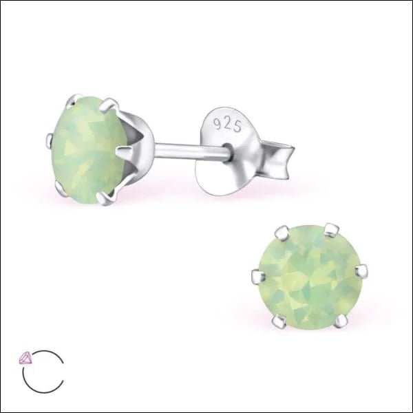 925 Zilveren Kristallen Oorbellen Rond 4-8mm - Sprankelende Studs - 4mm / Poeder Groen -
