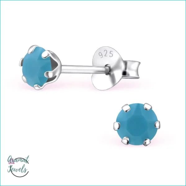 925 Zilveren Kristallen Oorbellen Rond 4-8mm - Sprankelende Studs - 4mm / Turquoise -