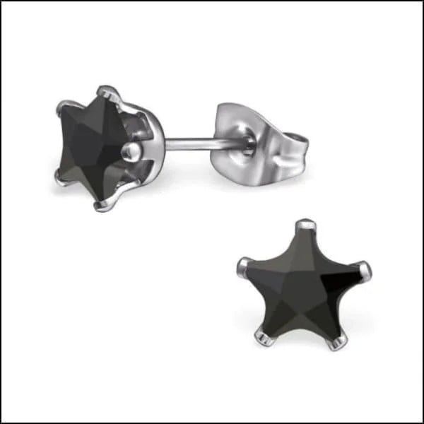 RVS Ster Oorbellen met Zirkonia Diverse Kleuren - Sterretjes Oorstekers - Zilverkleurig / 6mm / Zwar
