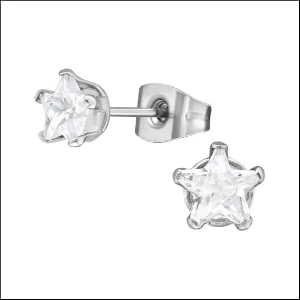 RVS Ster Oorbellen met Zirkonia Diverse Kleuren - Sterretjes Oorstekers - Zilverkleurig / 6mm / Zwar
