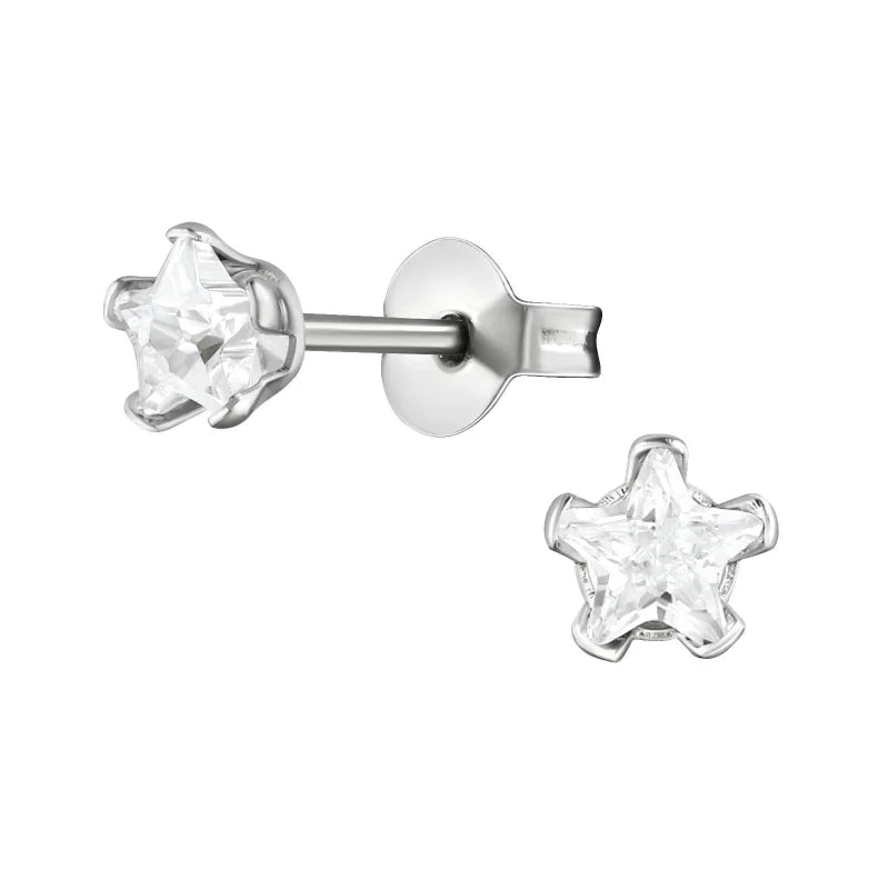 RVS Ster Oorbellen met Zirkonia Diverse Kleuren - Sterretjes Oorstekers - Zilverkleurig / 4mm / Zwar