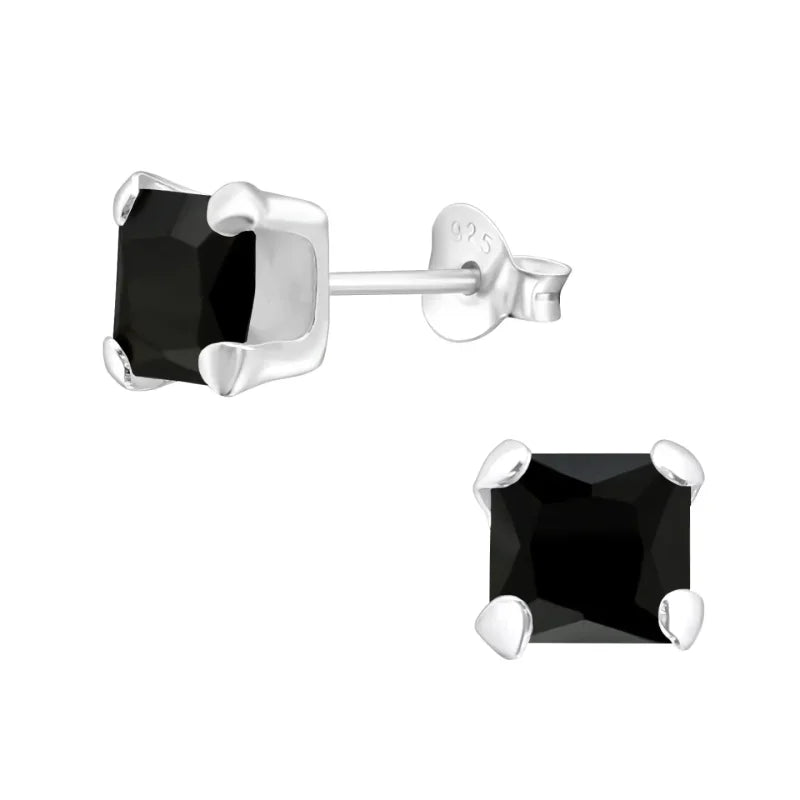 Zilveren Vierkante Zirkonia Oorbellen - 6mm - Donker Rood -