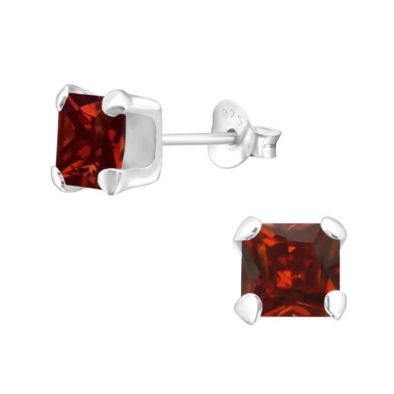 Zilveren Vierkante Zirkonia Oorbellen - 6mm - Lila -