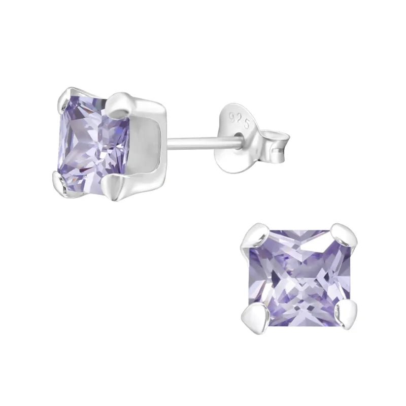 Zilveren Vierkante Zirkonia Oorbellen - 6mm - Roze -