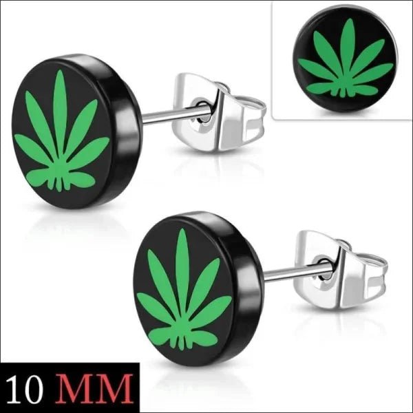 Exclusieve Stalen Oorbellen met Wietblad - Zwart-rubber-8mm -