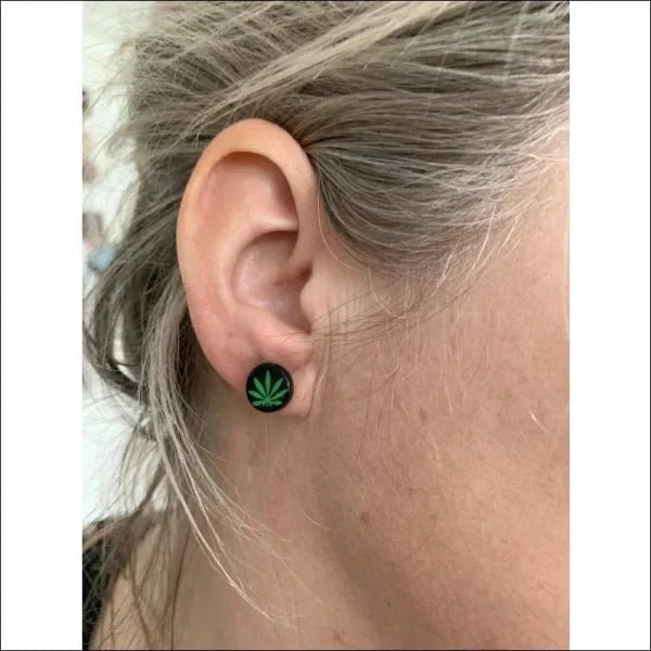 Exclusieve Stalen Oorbellen met Wietblad - Zwart-rubber-8mm -