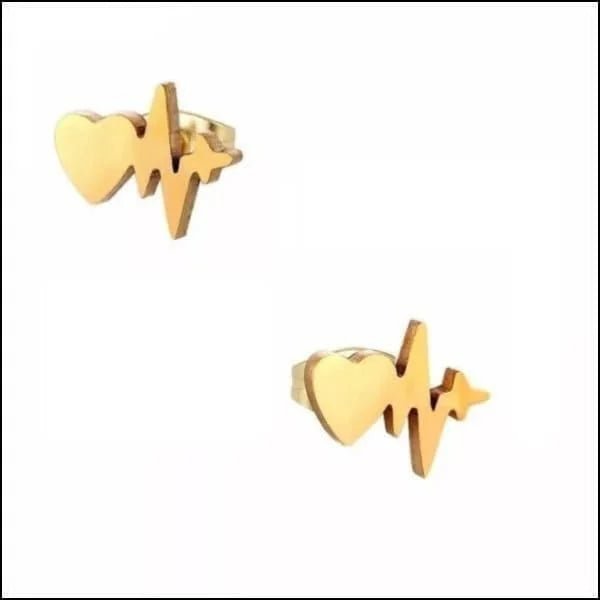 RVS Hartslag Oorbellen Heartbeat 11x5mm - ECG Oorstekers - Goudkleurig-10x8mm -