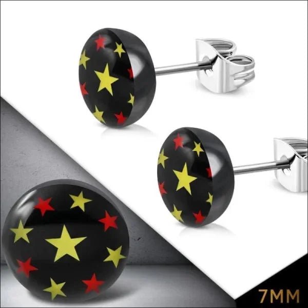 Stijlvolle Stalen Logo Oorbellen - 7mm / Sterretjes-Geel -