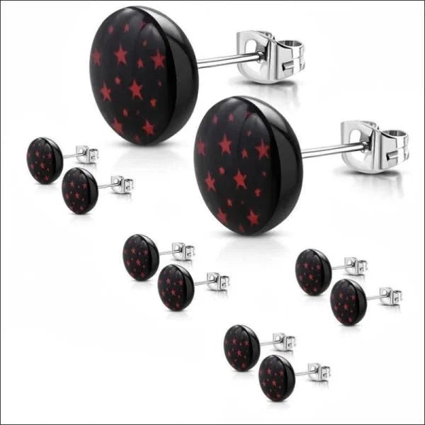 Stijlvolle Stalen Logo Oorbellen - 7mm / Sterretjes-Rood -