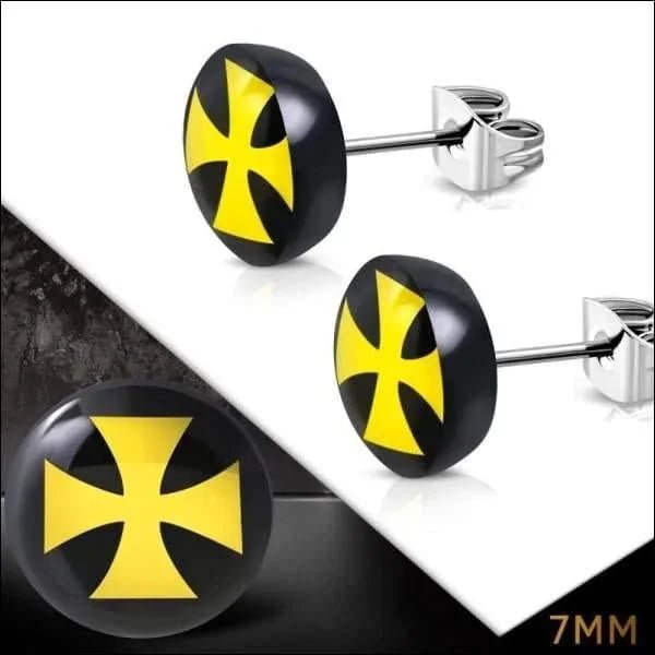 Stijlvolle Stalen Logo Oorbellen - 7mm / Kruis-Geel -