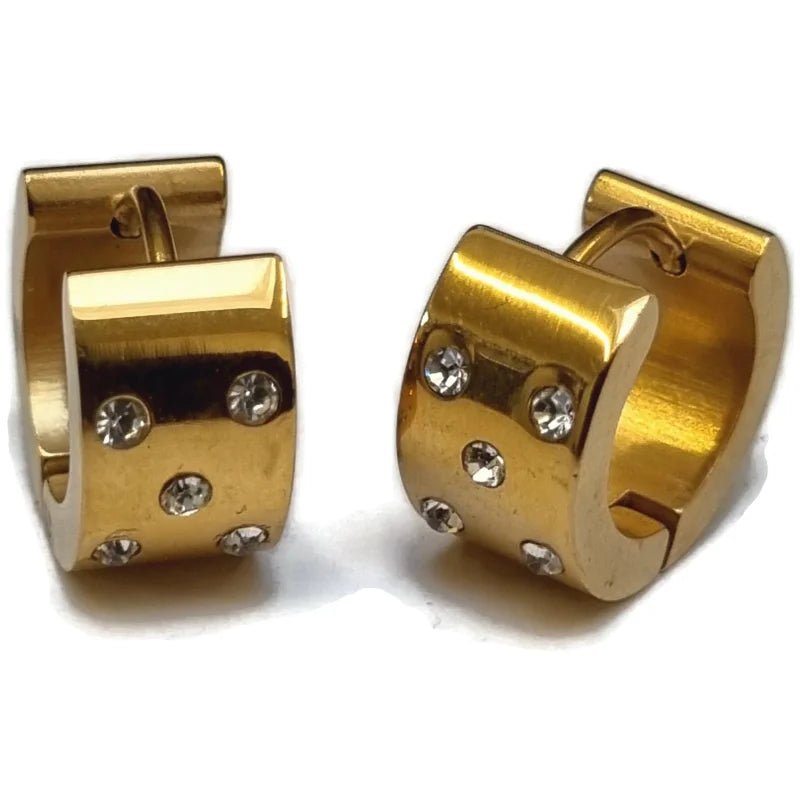 Vergulde RVS Oorringen 14mm - Goudvergulde Hoepel Oorbellen - Strepen-14x4mm -