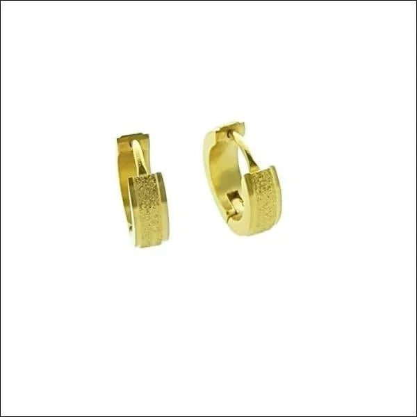 Vergulde RVS Oorringen 14mm - Goudvergulde Hoepel Oorbellen - Sandblasted midden-14x4mm -