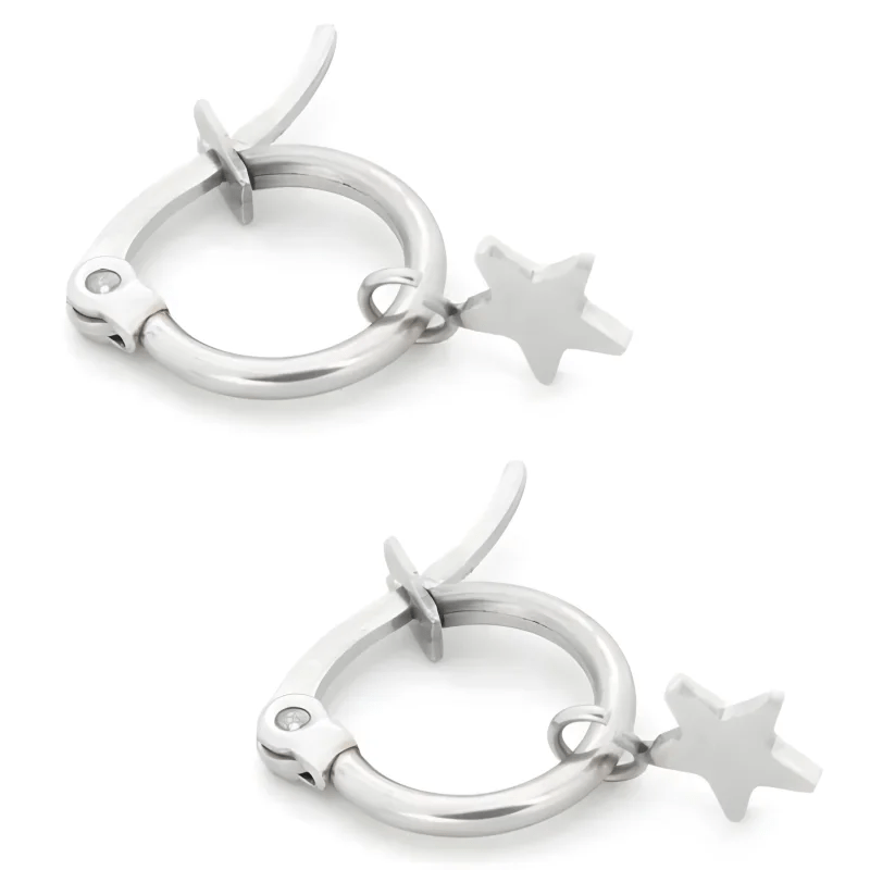 Trendy Stalen Oorringen met Sterretje - 14mm - Zilverkleurig -