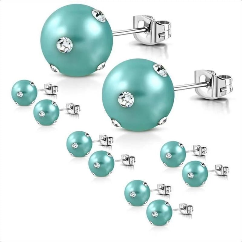 Stalen pareloorbellen met kleine steentjes - 10mm / Aqua-Transparant -