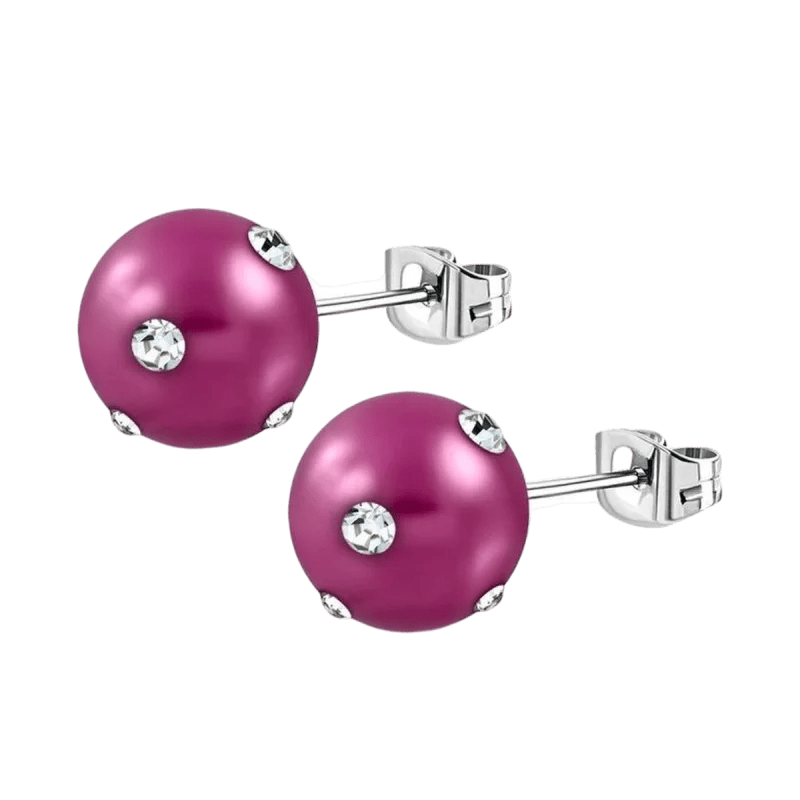 Stalen pareloorbellen met kleine steentjes - 10mm / Bordeaux-Transparant -