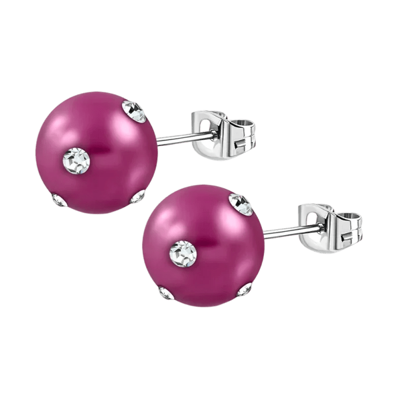 Stalen pareloorbellen met kleine steentjes - 10mm / Fel Roze-Transparant -
