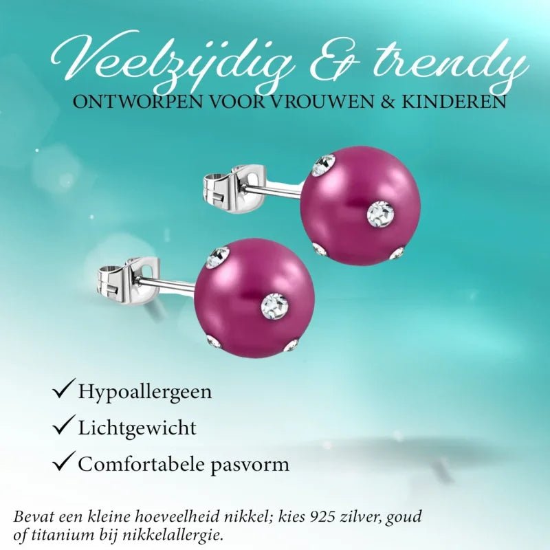 Stalen pareloorbellen met kleine steentjes - 10mm / Lila-Transparant -