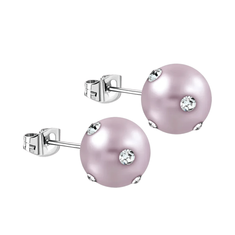 Stalen pareloorbellen met kleine steentjes - 10mm / Paars-Transparant -