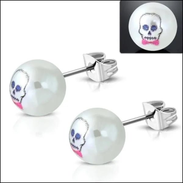 Unieke Stalen Parel Oorbellen - Skull -