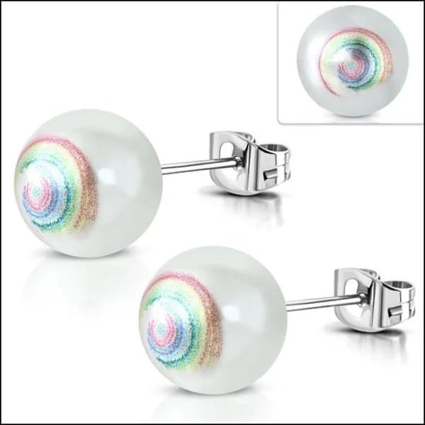 Unieke Stalen Parel Oorbellen - Spiraal Regenboog -