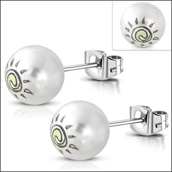 Unieke Stalen Parel Oorbellen - Tribal -